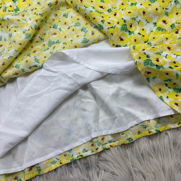 LOFT Women's XL Yellow Floral Blouson Dress Spring Easter Feminine Cottagecore - Picture 3 of 7